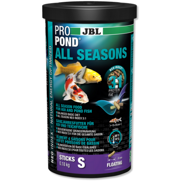 JBL ProPond All Seasons S - Осн всесез корм д/кои 15-35 см, плав палоч 8 мм, 0,18 кг/1л