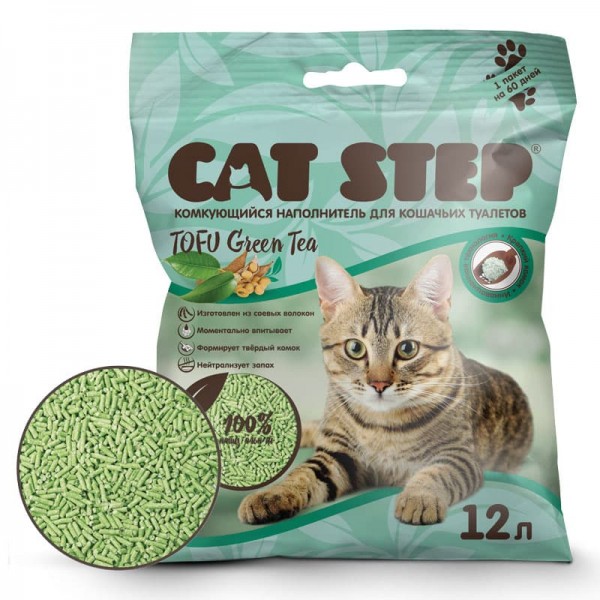 Наполнитель комкующийся растительный CAT STEP Tofu Green Tea, 12 л