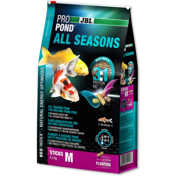 JBL ProPond All Seasons M - Осн всесез корм д/кои 35-55 см, плав палоч 14 мм, 4,3кг/24л
