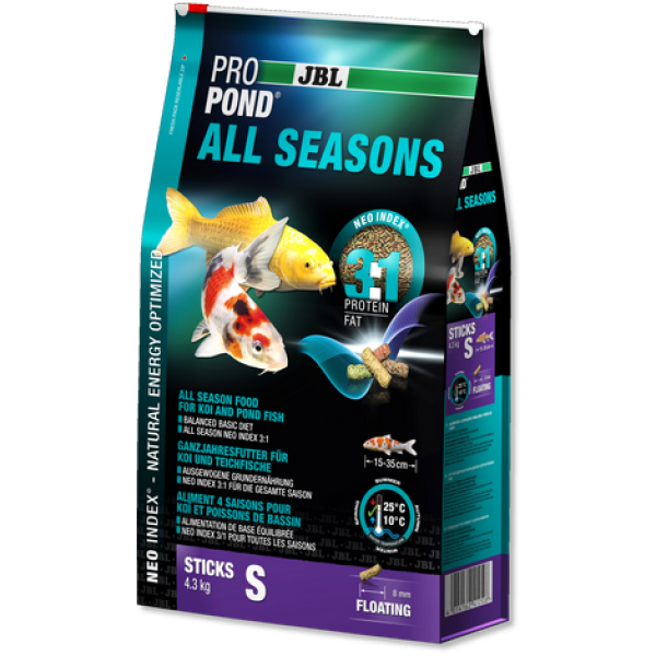 JBL ProPond All Seasons S - Осн всесез корм д/кои 15-35 см, плав палоч 8 мм, 4,3 кг/24л